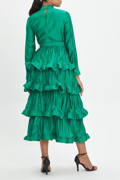 Belted Ruffled Tiered Skirt Green Dress 40244 - SERPIL (1)