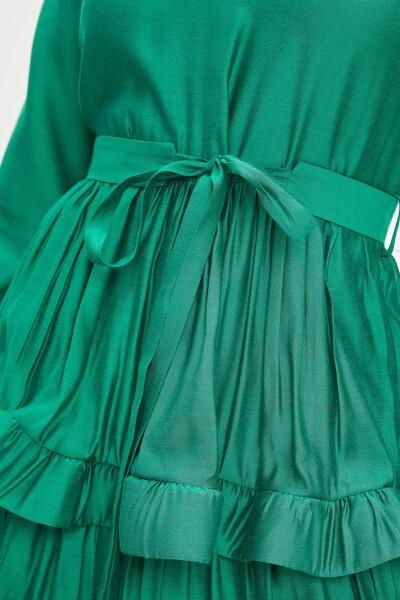 Belted Ruffled Tiered Skirt Green Dress 40244 - 3