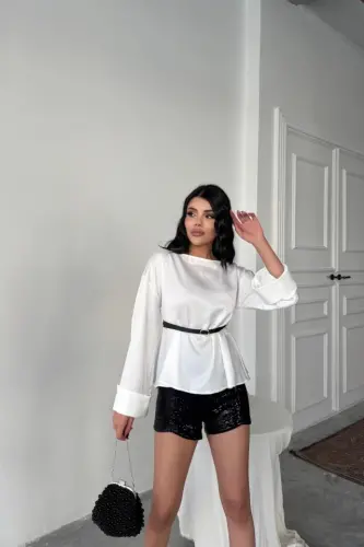 BELTED SATIN BLOUSE - White - BÜYÜKBEDENIZ (1)