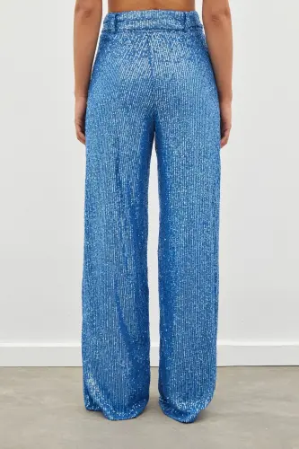 Belted Sequin Pants - INDIGO-INDIGO - 8