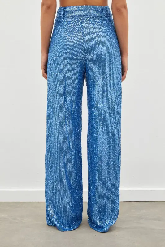 Belted Sequin Pants - INDIGO-INDIGO - 8
