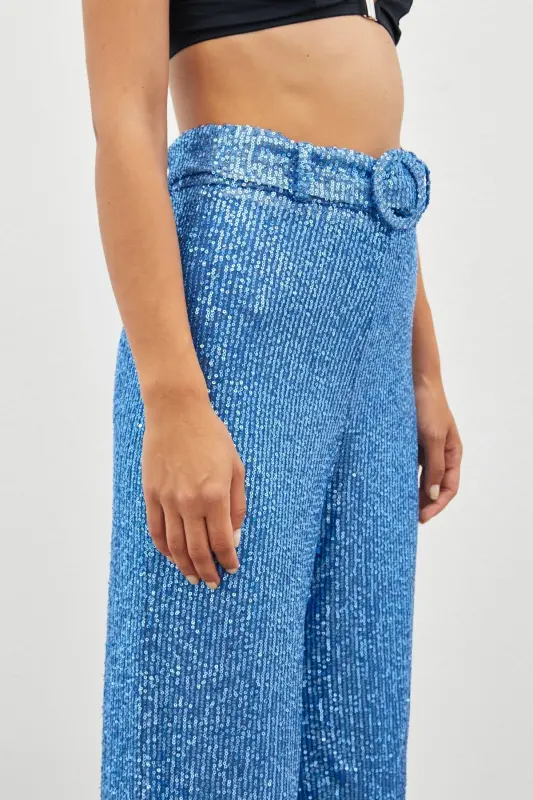 Belted Sequin Pants - INDIGO-INDIGO - 8