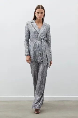 Belted Sequin Pants - Silver-SILVER - SATEEN (1)