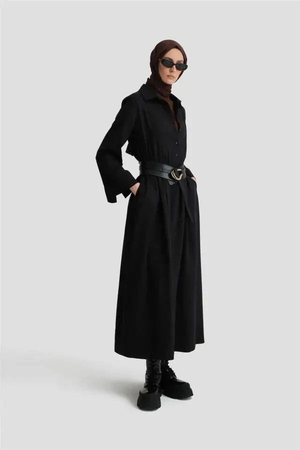 Belted Shirtdress Ort9924 Black - 1