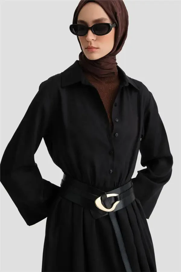 Belted Shirtdress Ort9924 Black - 2