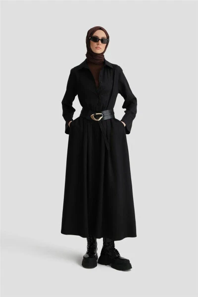 Belted Shirtdress Ort9924 Black - 3