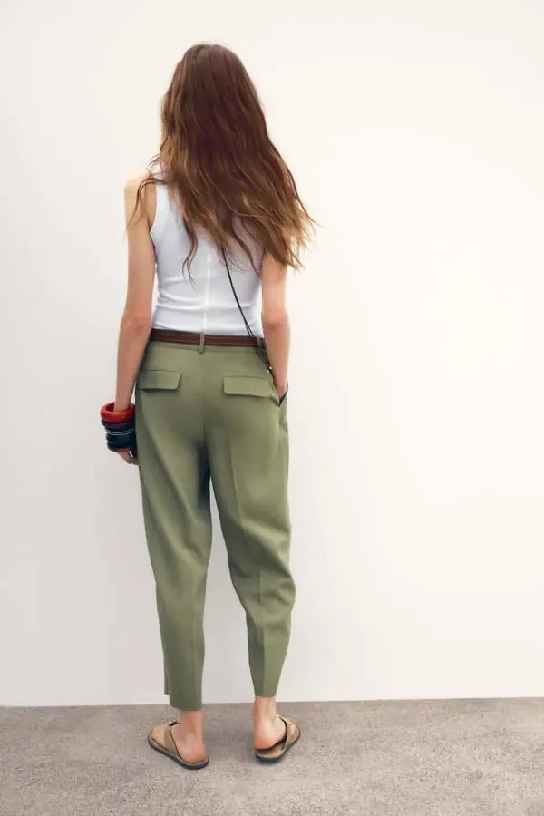 BELTED STRAIGHT LINEN TROUSERS-Light khaki - 4