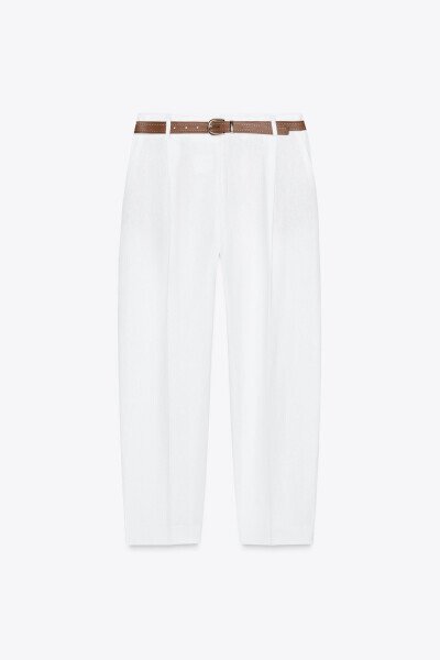 BELTED STRAIGHT LINEN TROUSERS-Off-white - 4