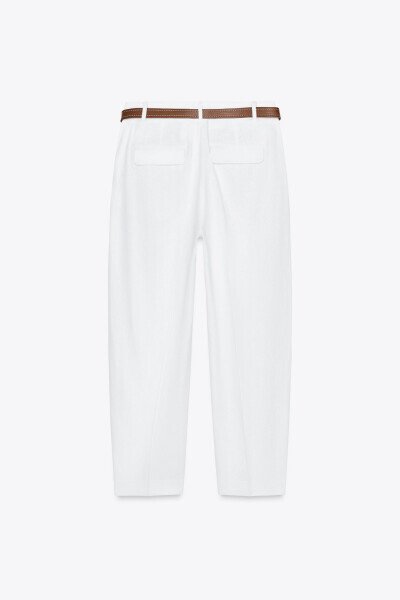 BELTED STRAIGHT LINEN TROUSERS-Off-white - 5