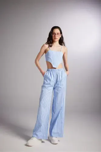 Belted Striped Harmony Poplin Trousers Blue - 1