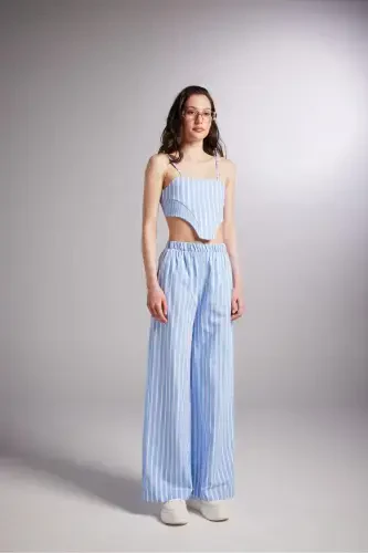 Belted Striped Harmony Poplin Trousers Blue - HOLLY LOLLY (1)