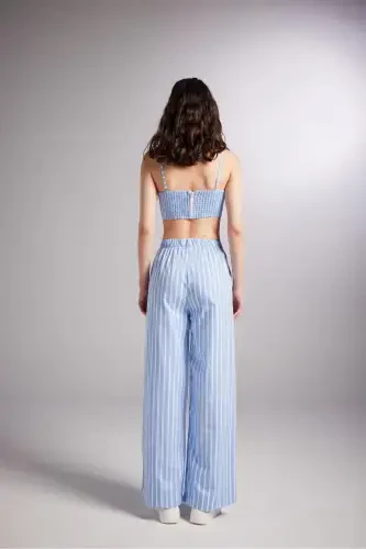 Belted Striped Harmony Poplin Trousers Blue - 5