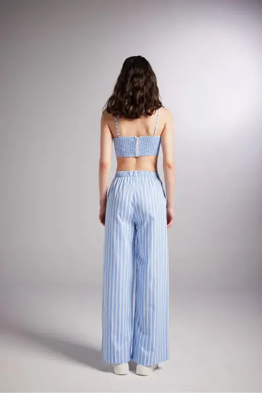 Belted Striped Harmony Poplin Trousers Blue - 5