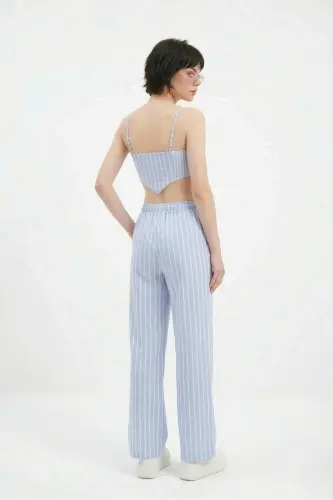 Belted Striped Harmony Poplin Trousers Blue - 8