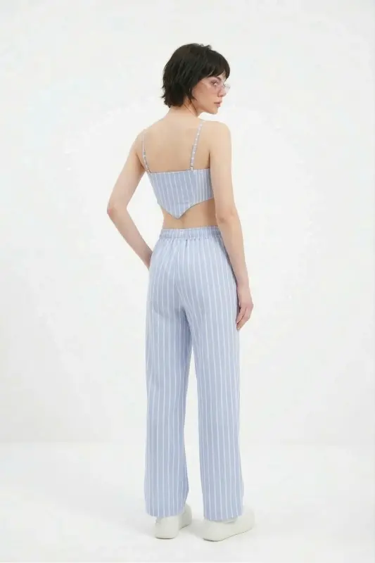 Belted Striped Harmony Poplin Trousers Blue - 8
