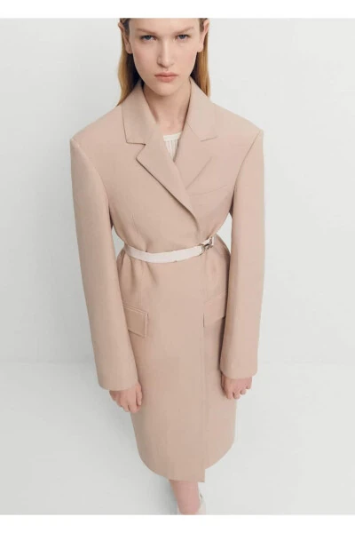 Belted, Structured Double-Breasted Coat - MANGO