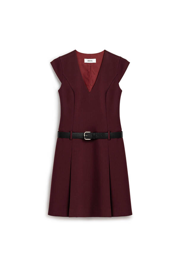 Belted V-neck dress - 3