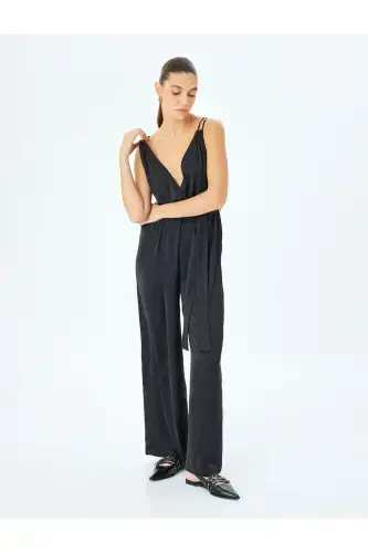 Belted Wide Leg Jumpsuit with Crossover Straps - KOTON (1)