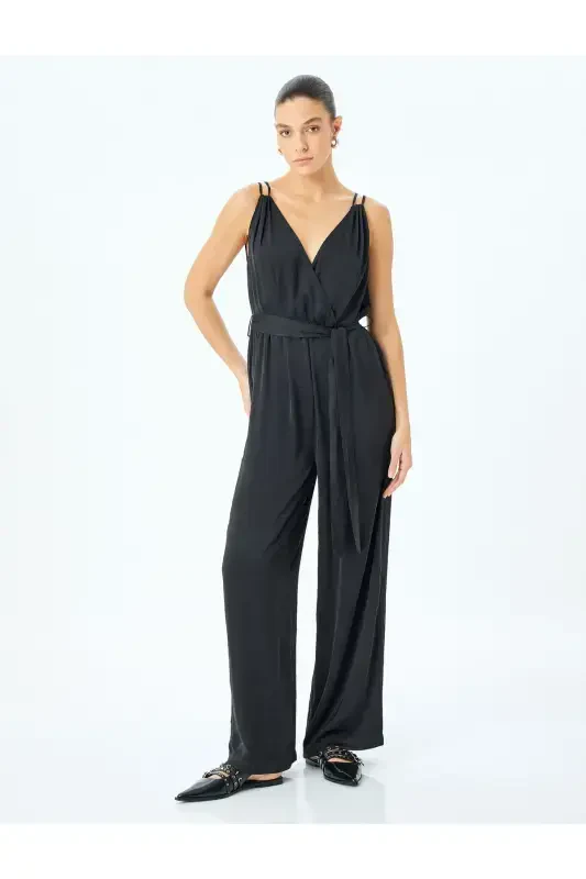 Belted Wide Leg Jumpsuit with Crossover Straps - 3