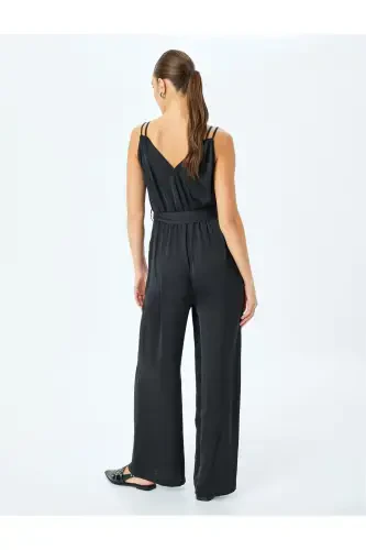 Belted Wide Leg Jumpsuit with Crossover Straps - 4