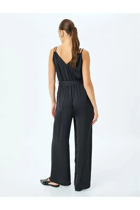 Belted Wide Leg Jumpsuit with Crossover Straps - 4