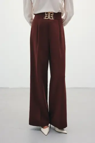 Belted Wide Leg Trousers - COFFEE-COFFEE - 5