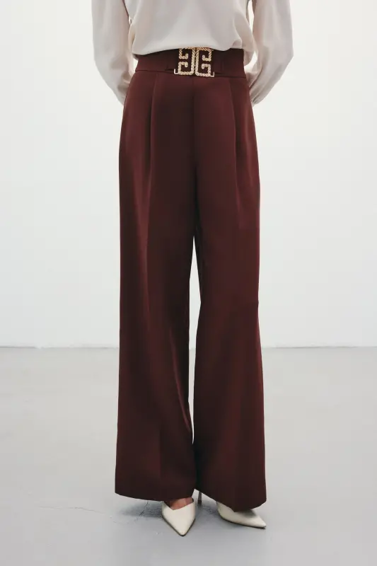 Belted Wide Leg Trousers - COFFEE-COFFEE - 5