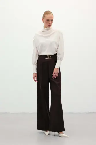 Belted Wide Leg Trousers - COFFEE-COFFEE - 3