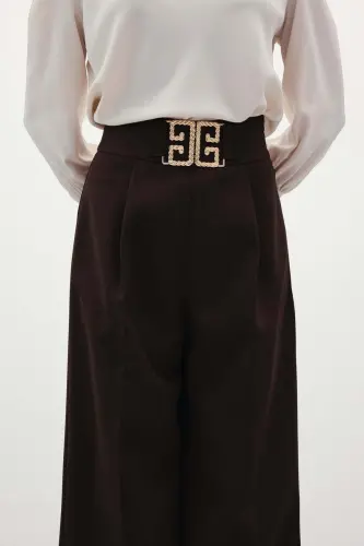 Belted Wide Leg Trousers - COFFEE-COFFEE - 4
