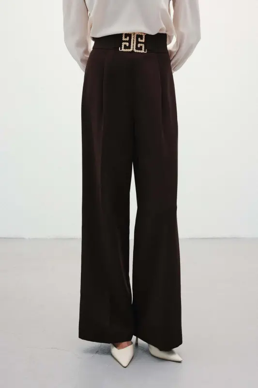 Belted Wide Leg Trousers - COFFEE-COFFEE - 5