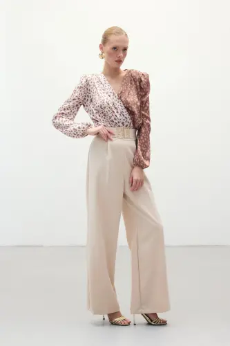 Belted Wide Leg Trousers - Stone-STONE 
