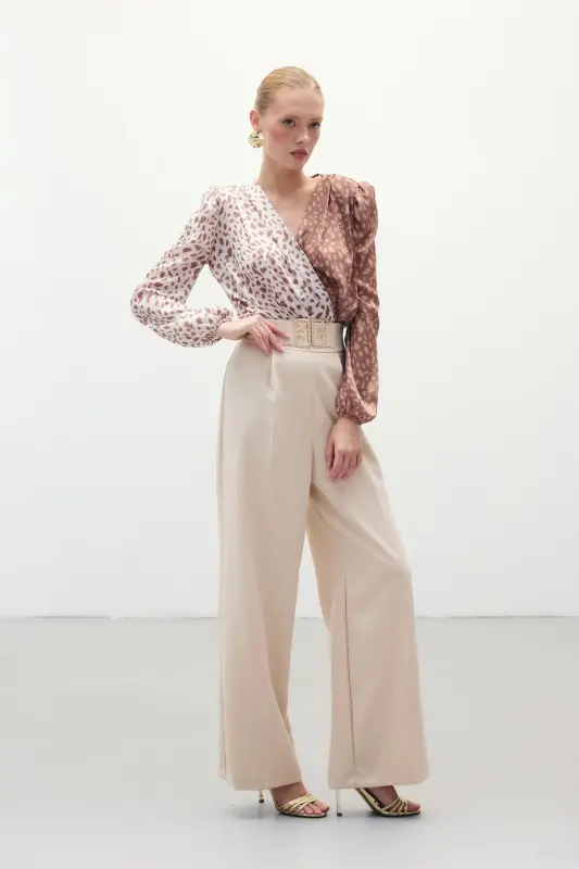 Belted Wide Leg Trousers - Stone-STONE - 1