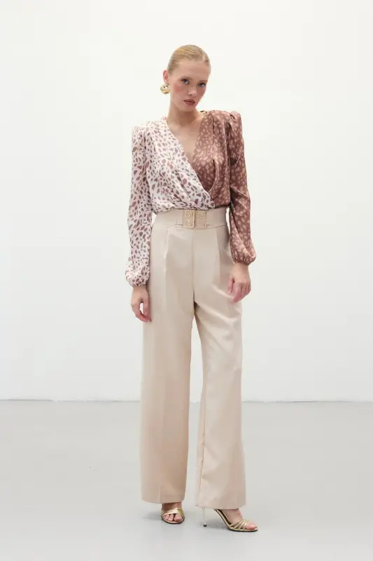 Belted Wide Leg Trousers - Stone-STONE - 2