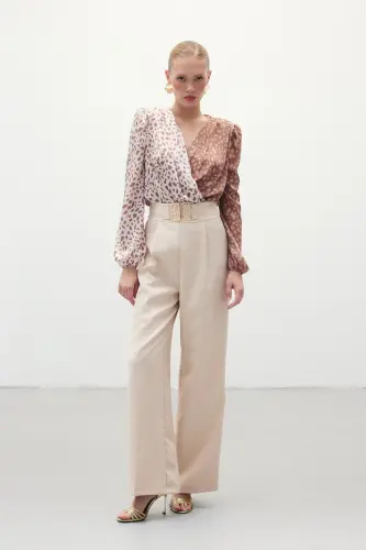 Belted Wide Leg Trousers - Stone-STONE - 3