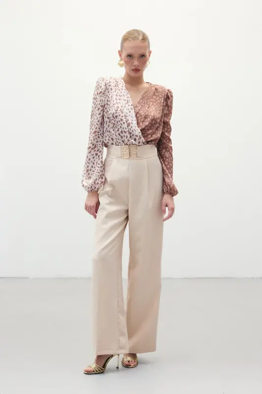 Belted Wide Leg Trousers - Stone-STONE - 3