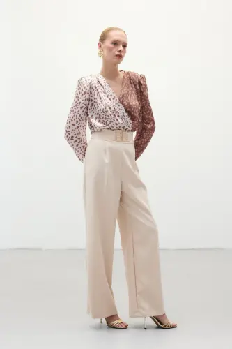 Belted Wide Leg Trousers - Stone-STONE - 4
