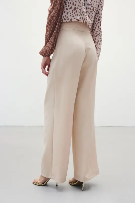 Belted Wide Leg Trousers - Stone-STONE - 7