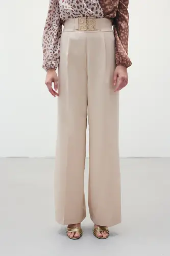 Belted Wide Leg Trousers - Stone-STONE - 6