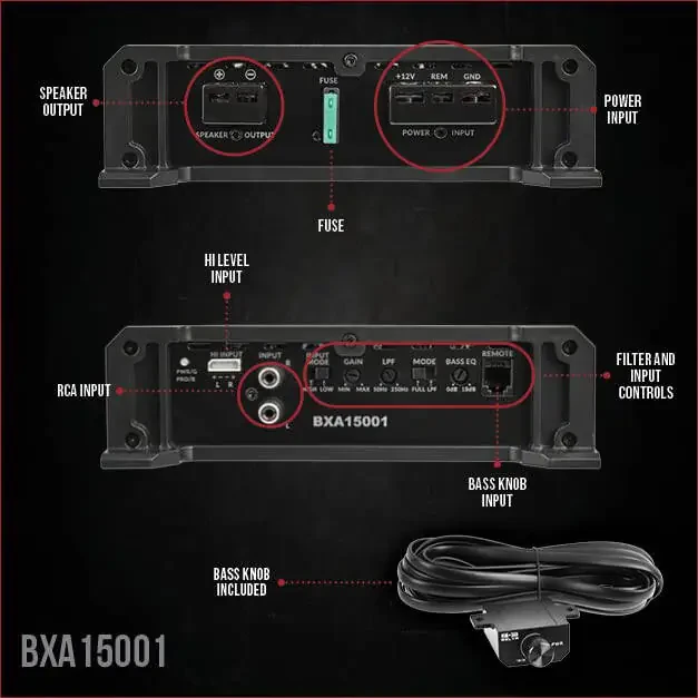 Belva BXA15001 1500W Peak BX-Series 2-OModazone Stable Class-A/B Monoblock Car Audio MOSFET Amplifier with Remote Subwoofer Level Control - 2