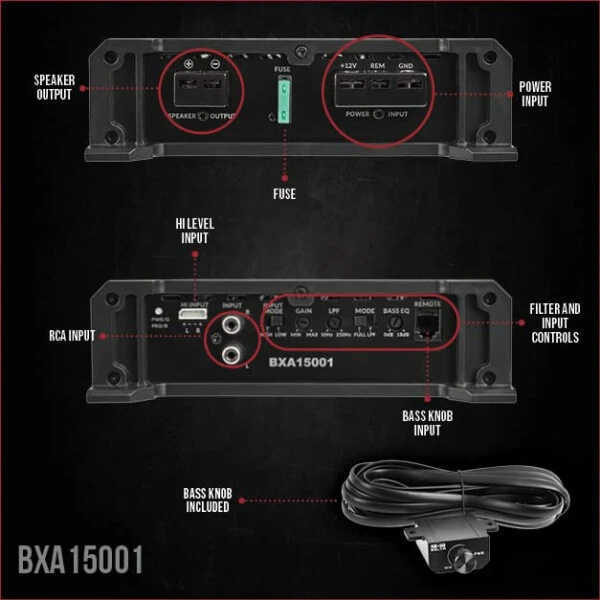 Belva BXA15001 1500W Peak BX-Series 2-OModazone Stable Class-A/B Monoblock Car Audio MOSFET Amplifier with Remote Subwoofer Level Control - Belva (1)
