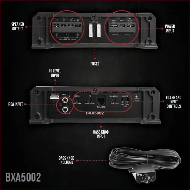 Belva BXA5002 500W Peak BX-Series 2-OModazone Barqaror Class-A/B 2-kanal Avtomobil Audio MOSFET Kuchaytirgich masofadan boshqariladigan subwoofer darajasi bilan - 2