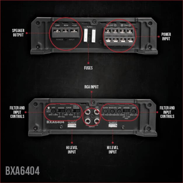 Belva BXA6404 640W Peak BX-Series 2-Ohm Stable Class-A/B 4-Channel Car Audio MOSFET Amplifier - 2