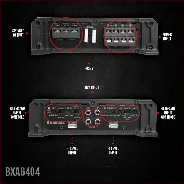 Belva BXA6404 640W Peak BX-Series 2-Ohm Stable Class-A/B 4-Channel Car Audio MOSFET Amplifier - 2