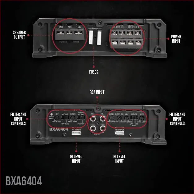 Belva BXA6404 640W Peak BX-Series 2-Ohm Stable Class-A/B 4-Channel Car Audio MOSFET Amplifier - 2