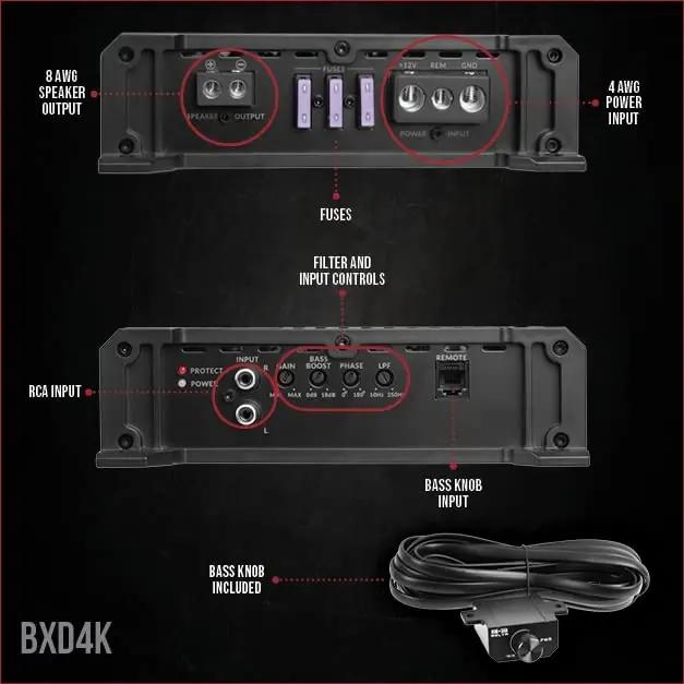 Belva BXD4K 4000W Peak BX-Series 1-OModazone Stable Class-D Monoblock Car Audio MOSFET Amplifier with Remote Subwoofer Level Control - 2