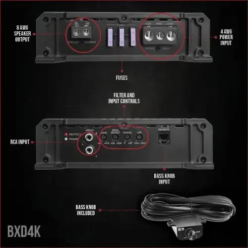 Belva BXD4K 4000W Peak BX-Series 1-OModazone Stable Class-D Monoblock Car Audio MOSFET Amplifier with Remote Subwoofer Level Control - BELVA (1)
