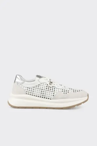 Белые кожаные женские кроссовки-Белый 