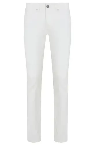 Белые Slim Fit Прямые Хлопковые 5-Карманные Джинсы-Белый - 1