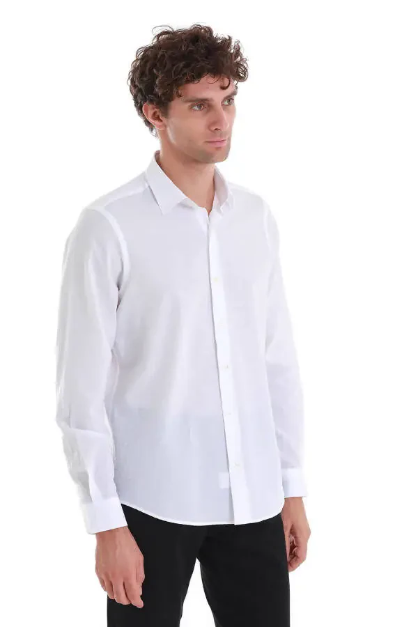 Белый Comfort Fit Прямой 100% Хлопок Slim Воротник Длинный Рукав - 3