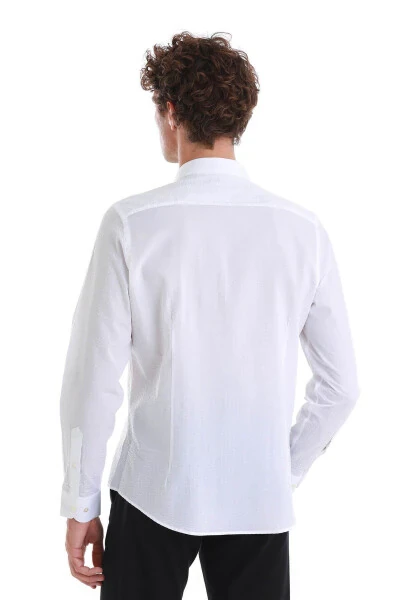 Белый Comfort Fit Прямой 100% Хлопок Slim Воротник Длинный Рукав - 6
